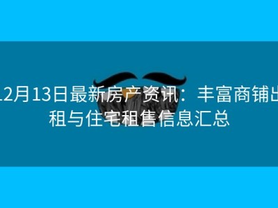 12月13日最新房产资讯：丰富商铺出租与住宅租售信息汇总
