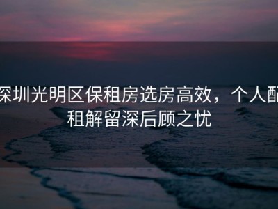深圳光明区保租房选房高效，个人配租解留深后顾之忧