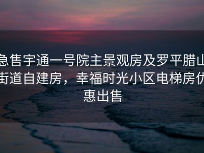 急售宇通一号院主景观房及罗平腊山街道自建房，幸福时光小区电梯房优惠出售