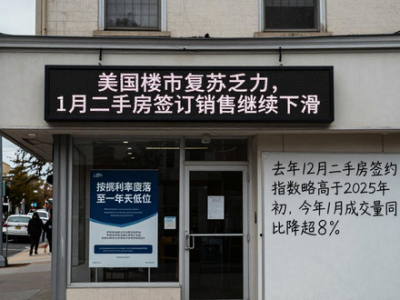 美国楼市复苏乏力，1月二手房签约销售继续下滑