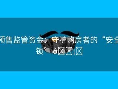 预售监管资金：守护购房者的“安全锁” 🛡️