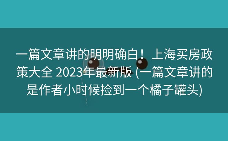 一篇文章讲的明明确白！上海买房政策大全 2023年最新版 (一篇文章讲的是作者小时候捡到一个橘子罐头)