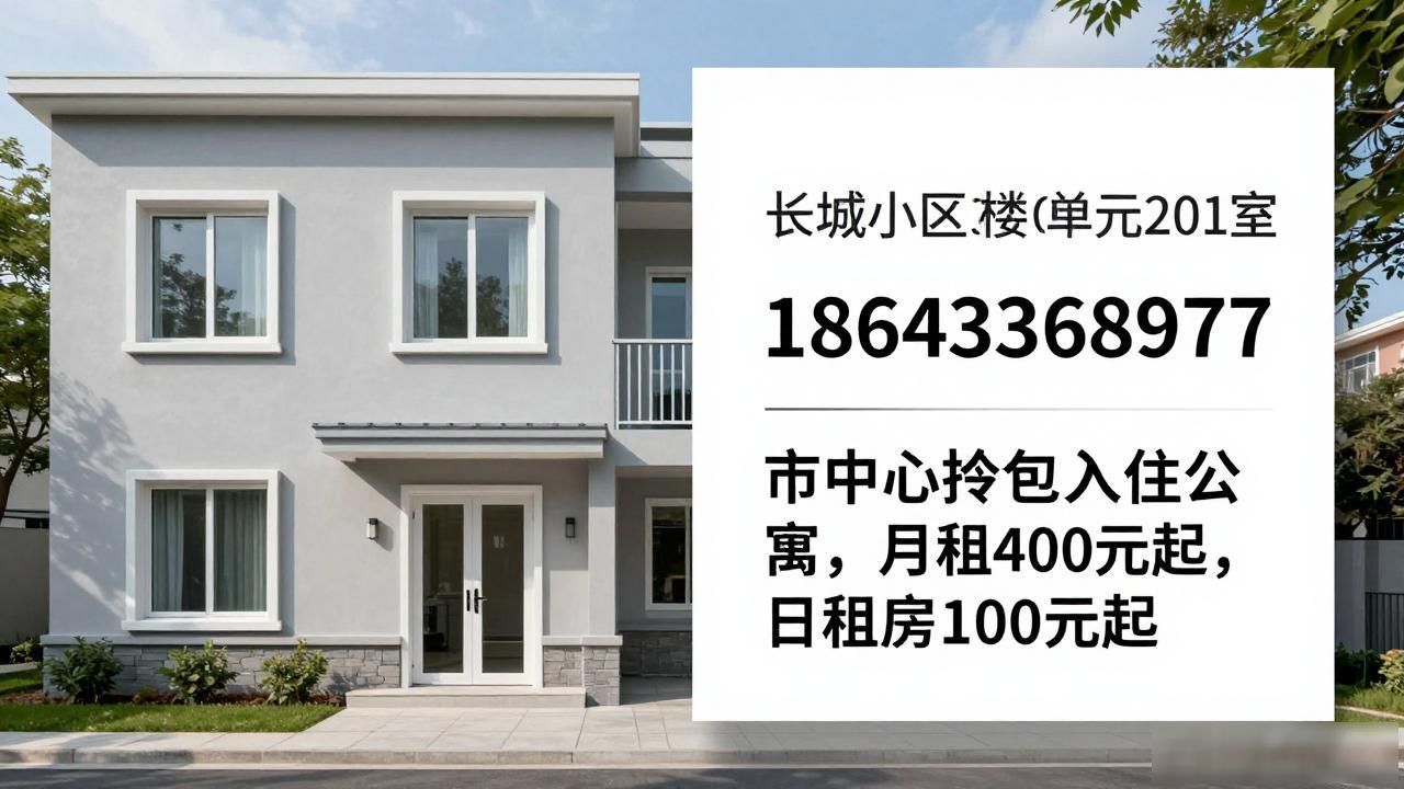 求租信息：市中心拎包入住公寓月租400起，日租房100起，电话18743322045
