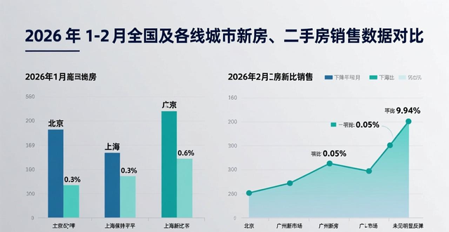 2026 年 1-2 月全国及各线城市新房、二手房销售数据对比