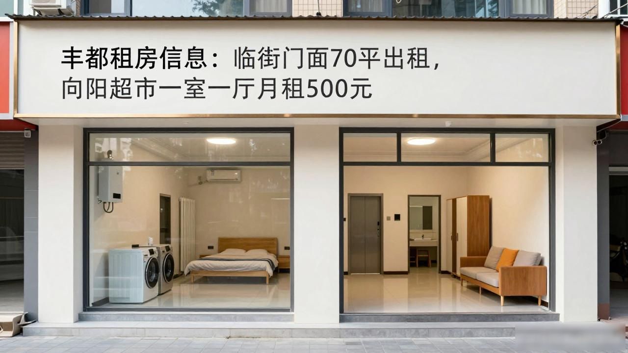 丰都租房信息：临街门面70平出租，向阳超市一室一厅月租500