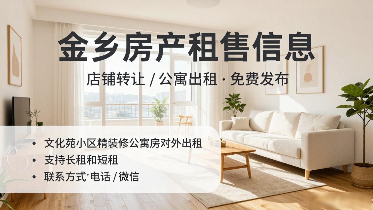 金乡房产租售信息：店铺转让/公寓出租，免费发布