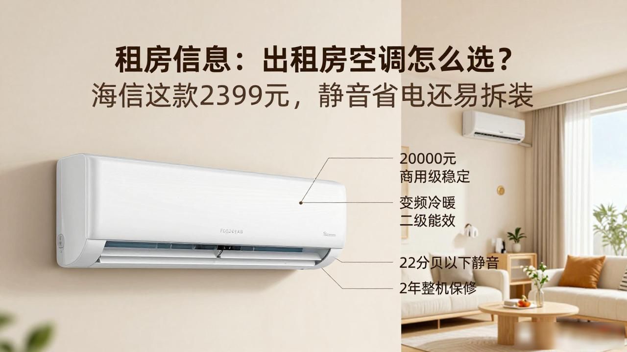 租房信息：出租房空调怎么选？海信这款2399元，静音省电还易拆装